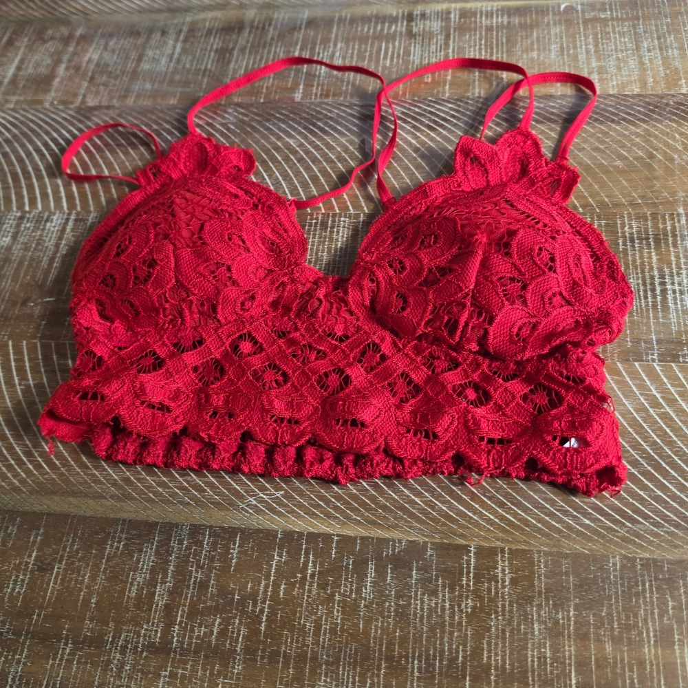 Anemone Red Floral Lace Bralette Smocked Back Adjustable Straps FT0918 Small
